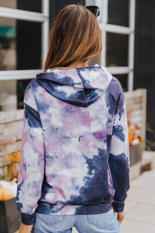 Multicolor Kangaroo Pocket Pullover Tie-dye Hoodie