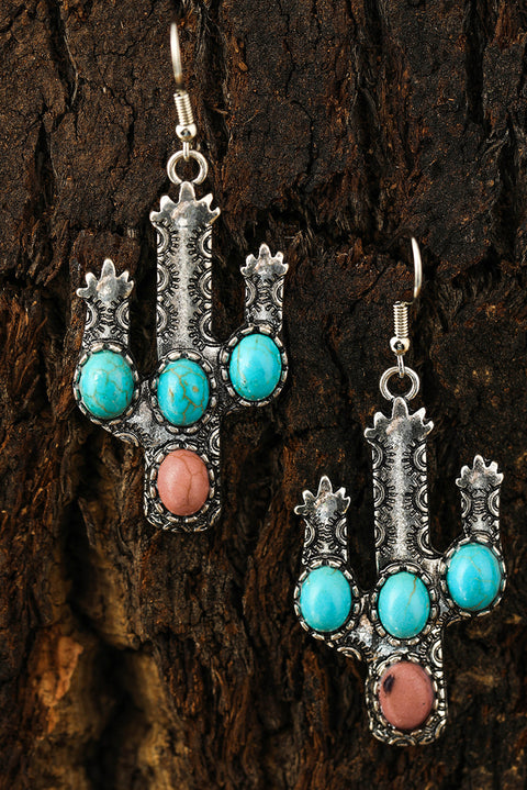 Light Blue Western Turquoise Decor Cactus Drop Earrings