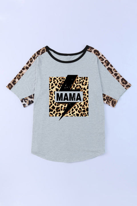 Gray MAMA Bolt Contrast Leopard Print Dolman Tee