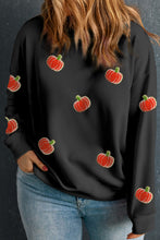 Black Chenille Pumpkin Patched Drop Shoulder Plus Size Sweatshirt