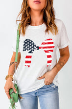 White Stars and Stripes Bowknot Graphic Round Neck Tee