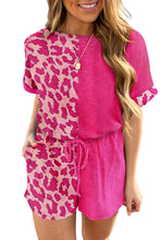 Contrast Solid Leopard Short Sleeve T-shirt Dress with Slits