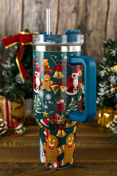 Vasos de acero inoxidable con asa y estampado navideño azul islandés 