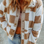 Checked Snap Button Sherpa Jacket