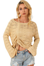 Khaki Hollowed Knit Asymmetric Drawstring Sweater