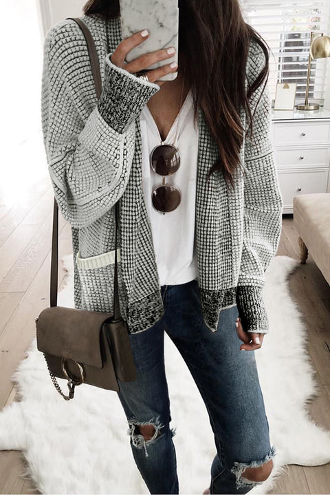 Black Chunky Waffle Knit Oversized Collar Cardigan