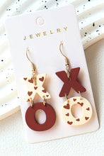 Racing Red Heart Print XOXO Letter Dangle Hook Earrings