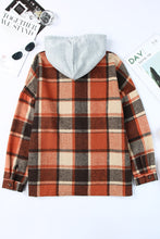 Orange Hooded Plaid Button Front Shacket