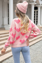 Light Pink Valentineâ€™s Day Heart Jacquard Knit Sweater