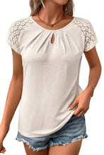 White Contrast Lace Sleeve Keyhole Decor Top