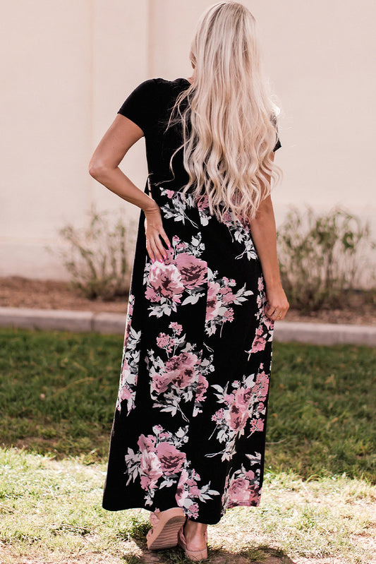 Contrast Floral Empire Waist Maxi Dress