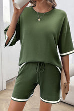 Fern Green Contrast Edge Knitted Sweater Tee and Shorts Lounge Set