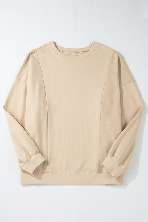 Apricot Loose Patchwork Crewneck Plus Size Sweatshirt