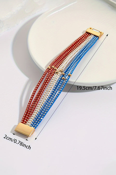 Sky Blue Flag Day Magnetic Buckle Studded Multi Layer Bracelet