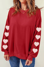 Red Heart Shaped Glitter Chenille O Neck Sweatshirt