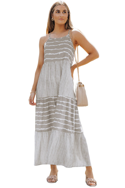 Striped Spaghetti Strap Long Dress