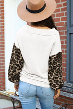 Wild Leopard Contrast Sleeve Colorblock Waffle Knit Top