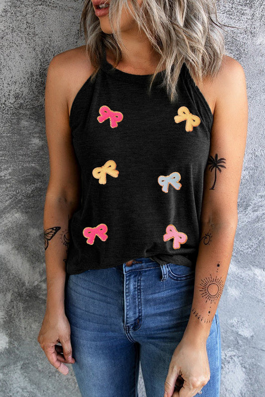 Black Cute Bowknot Pattern Tank Top