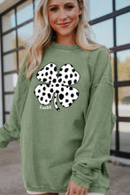 Grass Green Western Cow Clover Print Crewneck Corded Sweatshirt