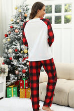 White Christmas Plaid Reindeer Graphic Long Sleeve Lounge Set