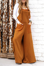 Brown Knotted Straps Patch Pocket Wide Leg Jumpsuit