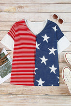 Multicolor Stripes Stars Print Knit Short Sleeves Top