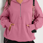 Valerian Solid Kangaroo Pocket Half Zipper Oversized Hoodie