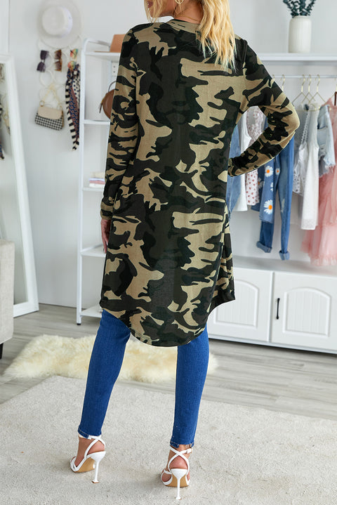 Green Camo Print Long Cardigan