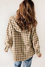 Khaki Plaid Pattern Sherpa Lined Hooded Shacket