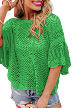 Green Pointelle Knit Scallop Edge Short Sleeve Top