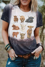 Black Western Cow Splash Ink Bleached Print Crew Neck Top