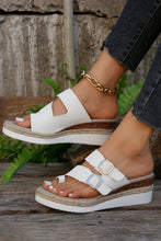 White Buckled Straps Slip-on Wedge Slippers