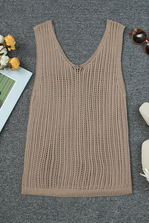 Hollowed Knit V Neck Tank Top