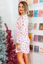 Pink Christmas Twinkle Tree Print Shirt Sleep Dress