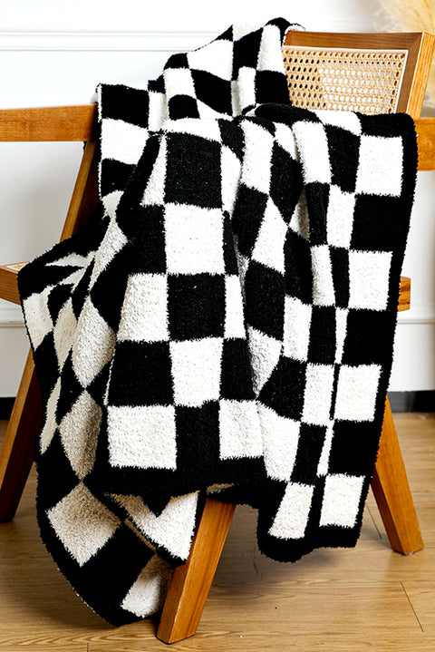 Color black Plush Checkered Print Sofa Blanket 127*152cm