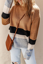 Color Block Striped Ribbed Knit Sweater