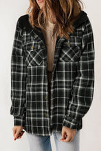 Khaki Plaid Pattern Sherpa Lined Hooded Shacket