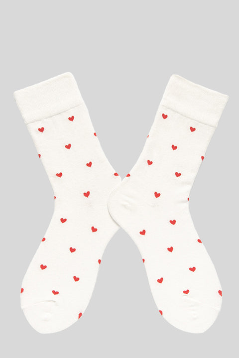 White Valentines Heart Pattern Cotton Socks