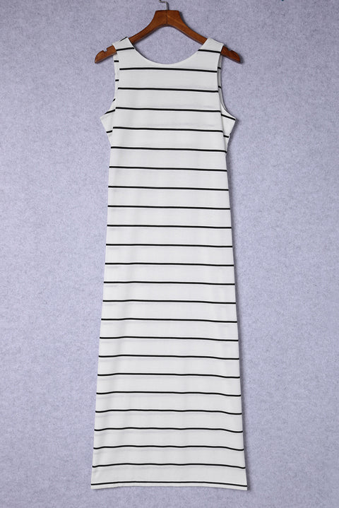 Stripe Print Open Back Sleeveless Maxi Dress with Slits