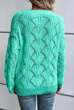 Mint Green Hollow Out Knit V Neck Drop Shoulder Sweater