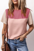 Pink Rib Textured Colorblock T Shirt