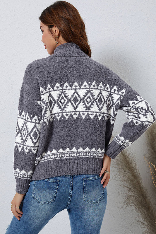 Western Geometric Printed Quarter Zip Pullover Sweater