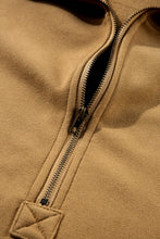 Brown Fleece Lined Half Zipper Kangaroo Pockets Loose Hoodie