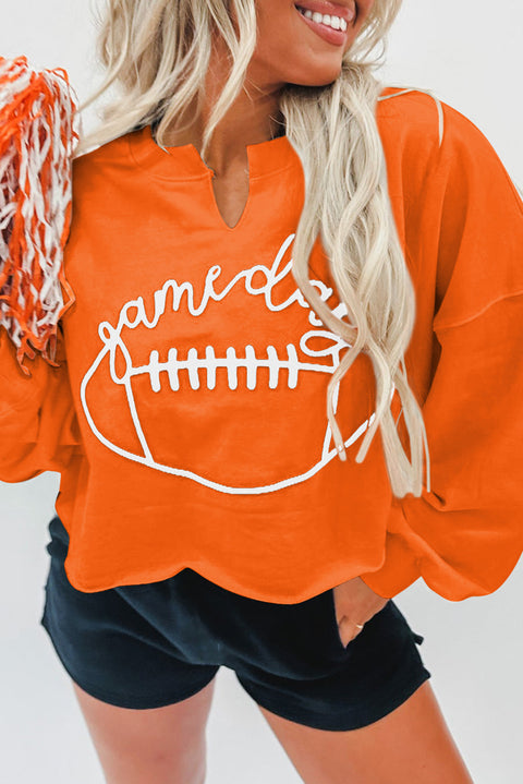 Bright White Game Day Lettering Rugby Notched Neck Sweatshirt