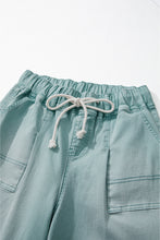 Smoke Green Mineral Wash Drawstring High Waist Wide Leg Jeans