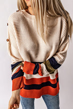 Buttoned Shoulder Drop Shoulder Striped Sweater