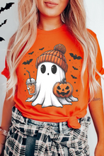 Orange Cute Ghost Pumpkin Face Printed Halloween T Shirt