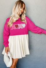 Rose Red Sequin Heart XOXO Graphic Colorblock Patchwork Hem Sweatshirt Dress