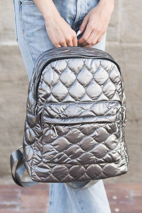 Silvery Quilted Large Capacity Functional Backpack