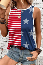 Red USA Flag Printed Round Neck Tank Top